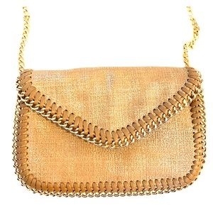 Sondra Roberts Beige & Gold Chain Bag